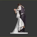 Wedding Couple Figurine Embracing And Kissing In Attire