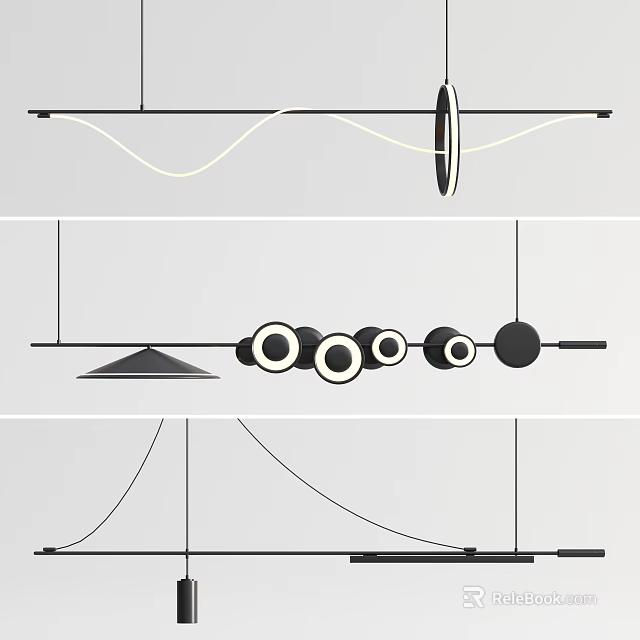 Modern Chandelier Designs with Curved Lines Circular Elements and Linear Structures for Contemporary Interior Decor 3d model
