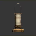 Vintage Kerosene Lamp With Metal Frame Glass Shade Handle And Base