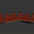 Traditional Red Bridge With Wooden Deck And Ornate Red Railings Adorned With Ornamental Posts