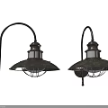 Vintage Industrial Style Wall Lamps With Curved Arm Black Shade And Wire Cage Design