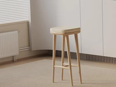 Modern Interior With Wooden Legs Bar Stool Beige Padded Seat White Cabinets Window Blinds 3d model