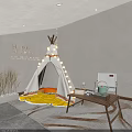 Indoor Teepee Tent With String Lights Cozy Rug And Wooden Table Decor