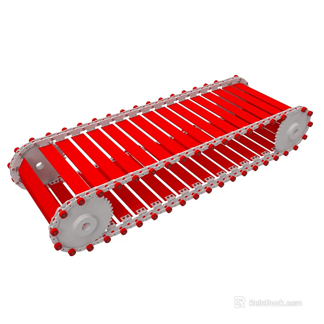 Red Industrial Conveyor Chain Equipment With Metal Links And Silver Components 3d model 