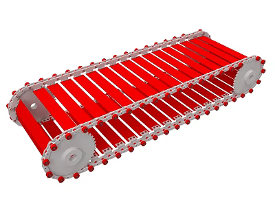 Red Industrial Conveyor Chain Equipment With Metal Links And Silver Components 3d model