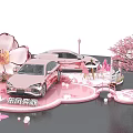 Pink Cherry Blossom Check in Photo Spot With Decorative Car And Scenic Setup 3d model