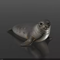 Gray And White 3D Model Seal Lying On Black Background With Reflection