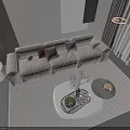 Modern Three Seater Sofa With Decorative Pillows In Bright Minimalist Living Room
