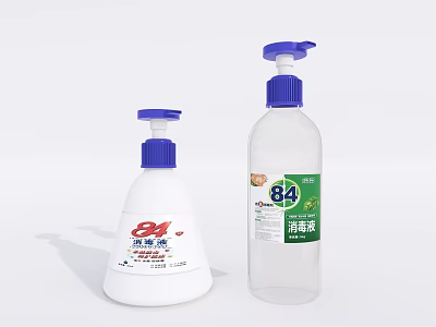 Bathroom Accessories 84 Sanitizer Bottles White Transparent With Blue Pump And Labels 3d model