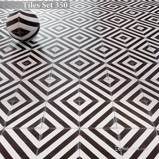 Black And White Diamond Pattern Floor Tiles With Geometric Design For Modern Interior 3d model