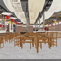 Traditional Hotpot Restaurant Interior With Wooden Tables Chairs Red Yellow Lanterns And Calligraphy Decorations