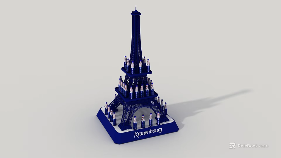 Kinderburg Themed Eiffel Tower Model With Small Figures On Tower Structure Standing On Blue Base 3d model 