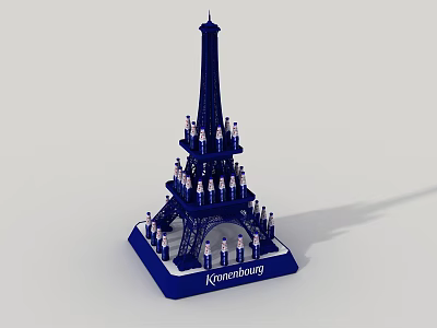 Kinderburg Themed Eiffel Tower Model With Small Figures On Tower Structure Standing On Blue Base 3d model