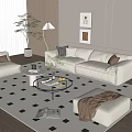 Modern Sofa Coffee Table Combination Sofa Stool Lazy Sofa Hanging Picture Green Planting Side Table Floor Lamp 3d model