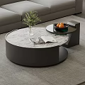 Modern Round Coffee Table With Green Plant Vase Oranges Magazine And Gray Sofa Rug