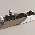 Modern Front Desk Reception With Marble Countertop Wooden Elements Computer Monitors Receptionist And Visitor 3d model