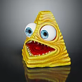 Cartoon Monster Character with Yellow Triangular Shape Big Blue Eyes Open Mouth Sharp Teeth 3d model