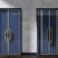 Elegant Modern Double Doors With Navy Blue Surface And Gold Decorative Patterns 3d model