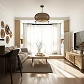 Modern Living and Dining Room Interior With TV Stand Sofa Coffee Table And Wall Decor