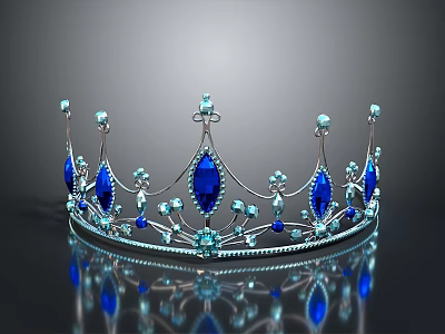 Elegant Silver Crown With Sparkling Blue Gemstones And Intricate Decorations 3d model
