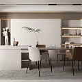 Modern Restaurant Interior Design With Dining Table Chairs And Minimalist Decorations 3d model
