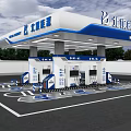 Beiba Energy Gas Station With Blue And White Canopy Fuel Pumps And Parking Area Markings