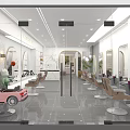 Modern Kids Friendly Hair Salon Interior With Stylish Chairs And Green Plants