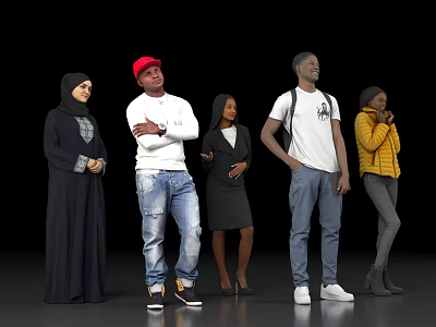 Group of diverse people standing with various casual and formal clothing styles 3d model