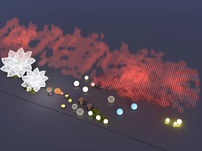 Snowflake Shaped Outdoor Lights With Colorful Round Lamps And Red Background Lighting 3d model