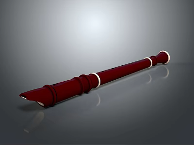 Red Recorder Musical Instrument With White Accents On Smooth Surface And Reflection 3d model