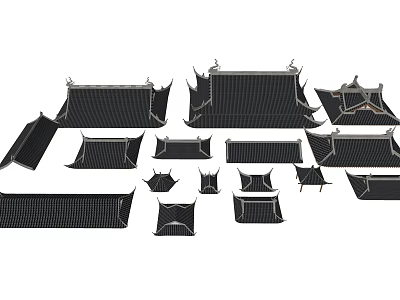 Traditional Architectural Roof Components With Various Eave Designs And Tile Structures 3d model