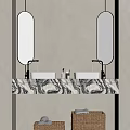 Modern Bathroom Vanity With Double Sinks Marble Countertop Oval Mirrors And Warm Lighting 3d model