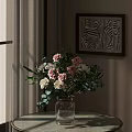 Elegant Flower Arrangement With Pink Roses White Blossoms And Green Eucalyptus In Clear Glass Vase