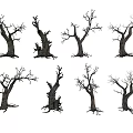 Different Shapes Of Leafless Dead Trees With Twisted Trunks And Exposed Roots 3d model