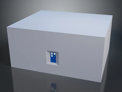 White Cube Shaped Household Appliance With Small Blue Door And Modern Design 3d model
