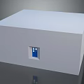 White Cube Shaped Household Appliance With Small Blue Door And Modern Design