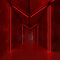 Clubhouse Interior Corridor With Modern Design Vertical Light Strips Black Walls And Sleek Floor
