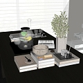 Modern Dining Table Ornaments Books Teapot Potted Winery Smoked 3d model