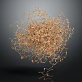 Golden Abstract Spherical Structure Made Of Thin Threads On Dark Background With Reflection 3d model