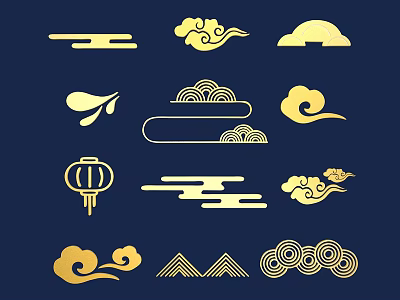 Decorative Traditional Golden Carvings Featuring Cloud Patterns Lantern And Mountain Designs 3d model