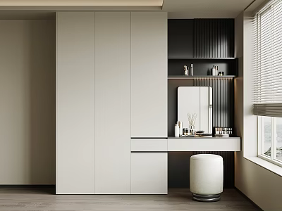 Modern Wardrobe Interior Design With White And Black Cabinetry Dressing Table And Mirror 3d model