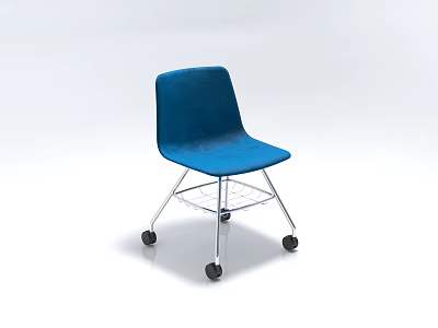 Modern Blue Single Chair with Velvet Upholstery and Metal Frame featuring Rolling Wheels 3d model
