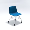Modern Blue Single Chair with Velvet Upholstery and Metal Frame featuring Rolling Wheels