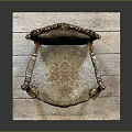 Carved Wooden Frame Armchair With Upholstered Patterned Fabric And Marble Base