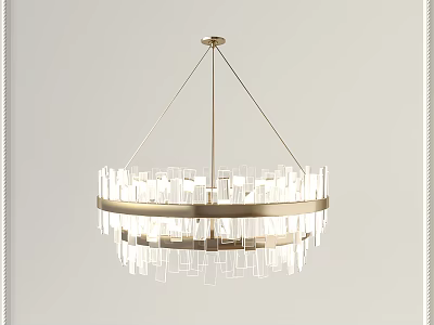 Modern Contemporary Chandelier With Circular Metal Frame And Transparent Geometric Glass Pendants For Interior Lighting 3d model