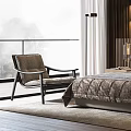 Modern Bedroom Interior Design With Large Bed Armchair Glass Wardrobe And Floor to Ceiling Window