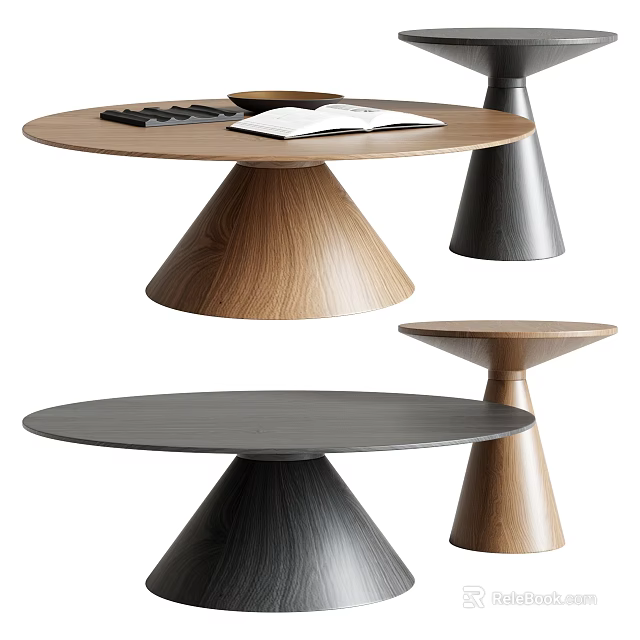 Modern Design Dining Tables With Conical Bases In Wooden And Black Finishes 3d model 