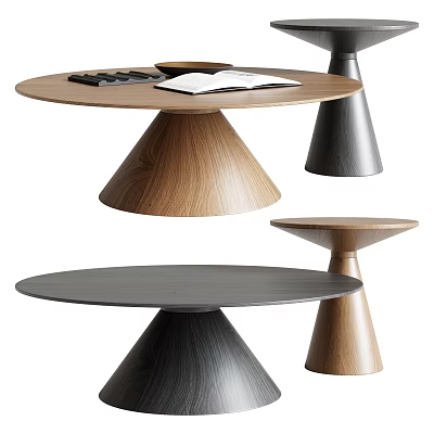 Modern Design Dining Tables With Conical Bases In Wooden And Black Finishes 3d model
