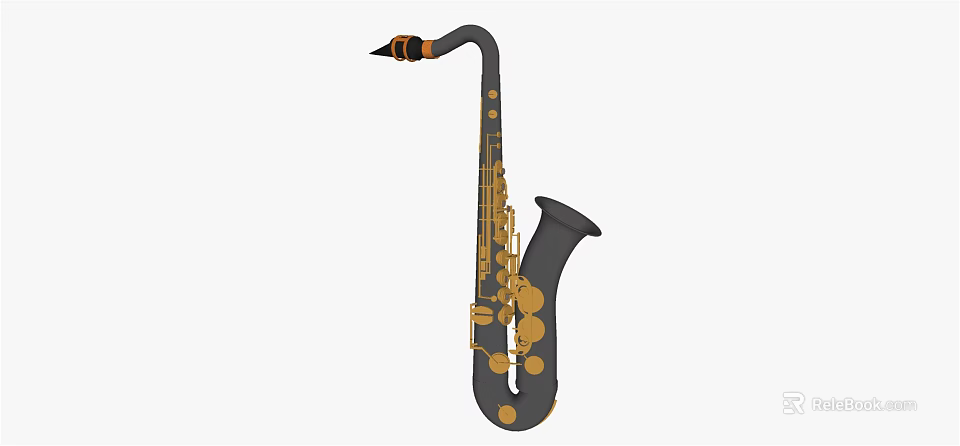 Black Musical Saxophone Instrument With Golden Keys And Elegant Black Finish Design 3d model 