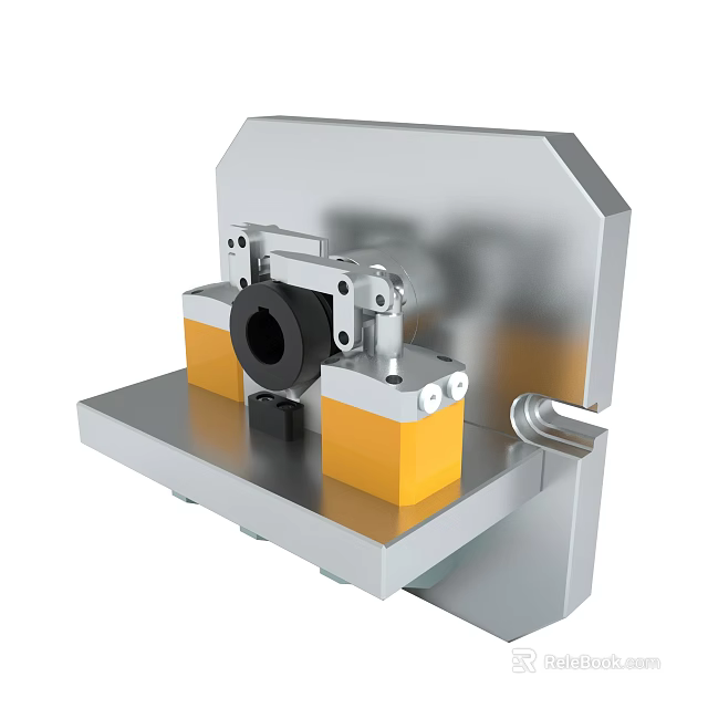 Industrial Mechanical Device Featuring Silver Metal Frame And Yellow Components On Base 3d model